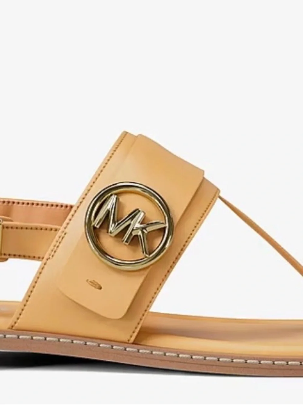 Michael Kors Carmen Thong Sandals Honeywheat Gold MK Emblem Size 8 New In Box